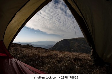 A Wild Camping Tent In The Mountains Of Wales UK Snowdonia