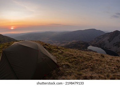 A Wild Camping Tent In The Mountains Of Wales UK Snowdonia