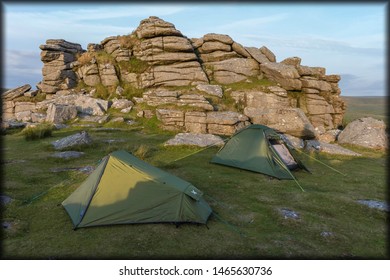 Wild Camping Tents On Middle Staple Tor In Dartmoor National Park Devon Uk.