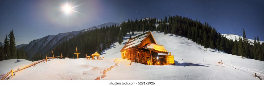 Christmas Landscape Night Cabin Stock Photos Images Photography