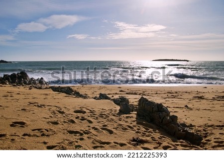 wild coast of Quiberon, peninsula of Brittany. Cliff on the Atlantic Ocean. Golf du Morbihan Bretagne sud