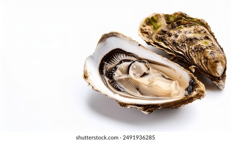 wild Eastern oyster - Crassostrea virginica - occurs in coastal waters of the Atlantic Ocean and Gulf of Mexico in estuaries, brackish water. isolated on white background top view. - Powered by Shutterstock