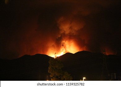 Wild Fire. California Wild Fire Seen At Night