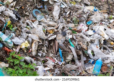 wild garbage dump. residual glass, plastics in the forest - Shutterstock ID 2169109861