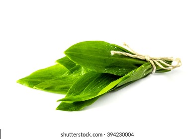 Wild Garlic Leaves Isolated On White Background