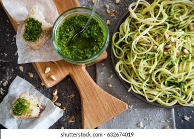 Wild Garlic Pesto With Pasta And Ciabatta Bread