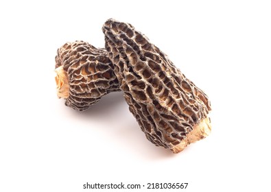 Wild Harvested Morel Mushrooms Trimmed and Dried on a White Background - Shutterstock ID 2181036567
