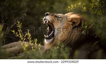 A wild lion roaring in the jungle