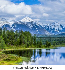 Wild Mountain Lake In The Altay Mountains. Summer Landscape.