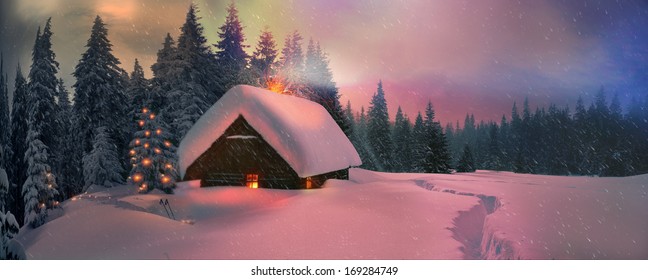  wild mountains worth alpine hut built flocks. Frosty night she sheltered climbers going to Mount Pop Ivan Black Mountain. Extreme cold and deep snow, strong snowstorm - is also a danger at every step - Powered by Shutterstock