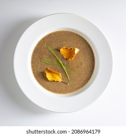 Wild Mushroom Soup Above In White Background