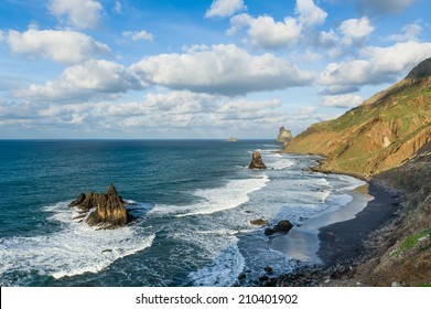 Wild Ocean Beach Benijo At Tenerife, Spain