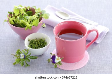 Wild Pansy Tea In Pink Mug