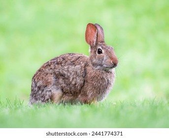 Wild rabbit resting on short green grass - Powered by Shutterstock