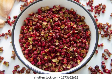 Wild Red Pepper Corn Close Up. Spice