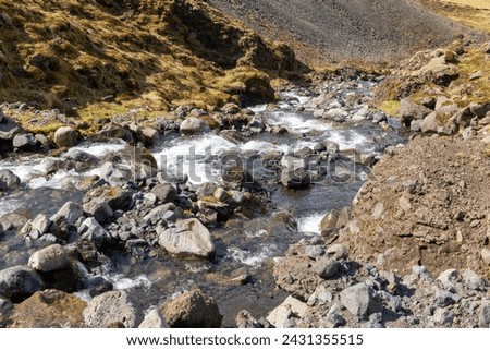 Wild river stream in the mountains of Thórsmörk (Þórsmörk) valley in South Iceland, hiking trail in Thórsmörk. Stock photo © 