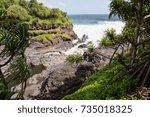 The wild and rocky exit of the Oheo Gulch into the Pacific Ocean