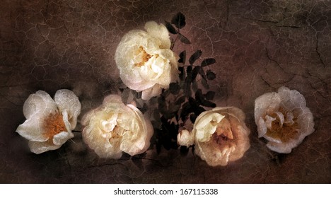 Wild Roses In Old Oil Painting Style