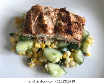 Wild Salmon In Corn And Cucumber Salsa