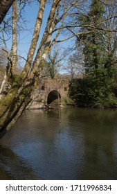 Wild Swimming Pool By An Old Stone Bridge On The Little Dart River In Rural Devon, England, UK