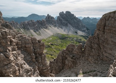 wild trekking across rugged mountain passes above bivouac Marchi-Granzotto in the Dolomiti Friulane natural park 