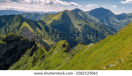 Similar – Image, Stock Photo Mountain range in deep sunset red