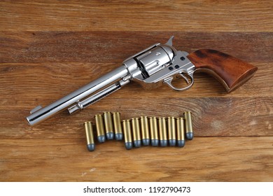 Wild West Revolver - Colt Single Action Army On Wooden Background