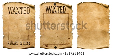 Wild west wanted posters set isolated on white
