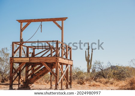 The Wild West. Wooden Gallows With Noose. Western old city in Phoenix, Arizona, USA. Old Western Wooden Buildings in Phoenix, Arizona, USA. 