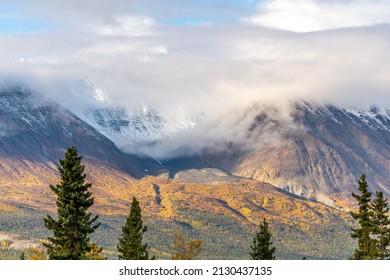 Wilderness Area, Isolated Rural Land In Northern Canada With No People, No Life. Nothing But Nature, Mountains In The Distance. 