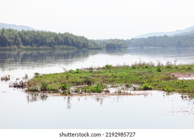 Wilderness River Nature . Scenery With Green Island