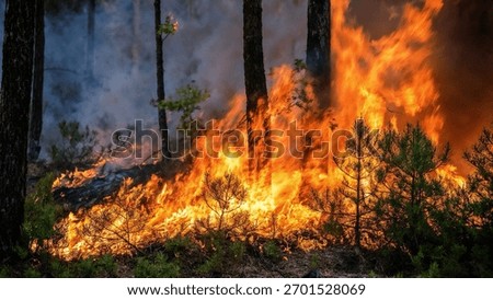 Wildfire burning in the forest