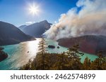 Wildfire near Diablo Lake in North Cascades. North Cascades National Park, Washington State
