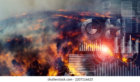 wildfires and statistics data. Wide angle visual for banners or advertisements. - Shutterstock ID 2207116623