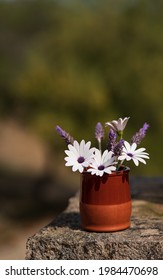Wildflowers  in ceramic vase in vintage styl in garden.Rustic stil life.Copy space.
 - Shutterstock ID 1984470698