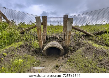 Wildlife crossing culvert pipe underpass for animals under a highway in the Netherlands