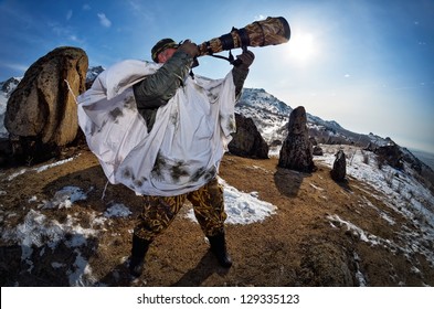 Wildlife Photographer Outdoor In Winter