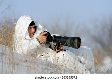 Wildlife Photographer Outdoor In Winter