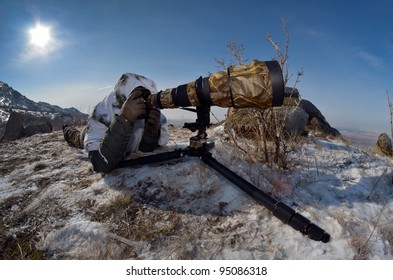 Wildlife Photographer Outdoor In Winter