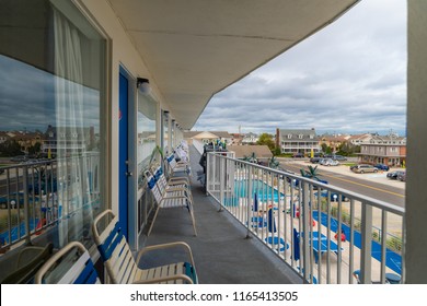 Wildwood New Jersey Doo Wop Motel Balcony With Pool At Beach