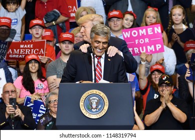 WILKES-BARRE, PA - AUGUST 2, 2018: President Trump Embraces Congressman Lou Barletta As He Begins To Speak At His Campaign Rally For Senate.