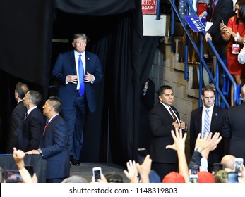 WILKES-BARRE, PA - AUGUST 2, 2018: President Donald Trump Arrives On Stage At A Campaign Rally For Congressman Lou Barletta.