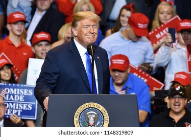 WILKES-BARRE, PA - AUGUST 2, 2018: President Trump Gestures With A Smile To The Audience During A Campaign Rally For Congressman Lou Barletta.