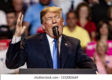 WILKES-BARRE, PA - AUGUST 2, 2018: President Donald J. Trump Delivers A Speech During The 