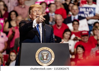 WILKES-BARRE, PA - AUGUST 2, 2018: President Donald J. Trump Delivers A Speech During The 