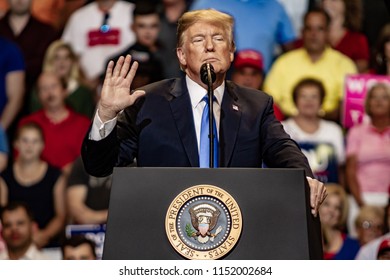 WILKES-BARRE, PA - AUGUST 2, 2018: President Donald J. Trump Delivers A Speech During The 