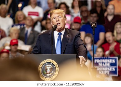 WILKES-BARRE, PA - AUGUST 2, 2018: President Donald J. Trump Delivers A Speech During The 