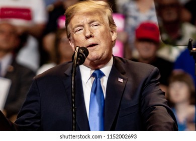 WILKES-BARRE, PA - AUGUST 2, 2018: President Donald J. Trump Delivers A Speech During The 