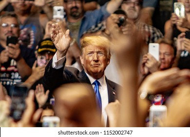 WILKES-BARRE, PA - AUGUST 2, 2018: President Trump Waves To His Fanbase During The 