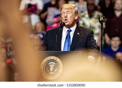 WILKES-BARRE, PA - AUGUST 2, 2018: President Donald J. Trump Delivers A Speech During The 